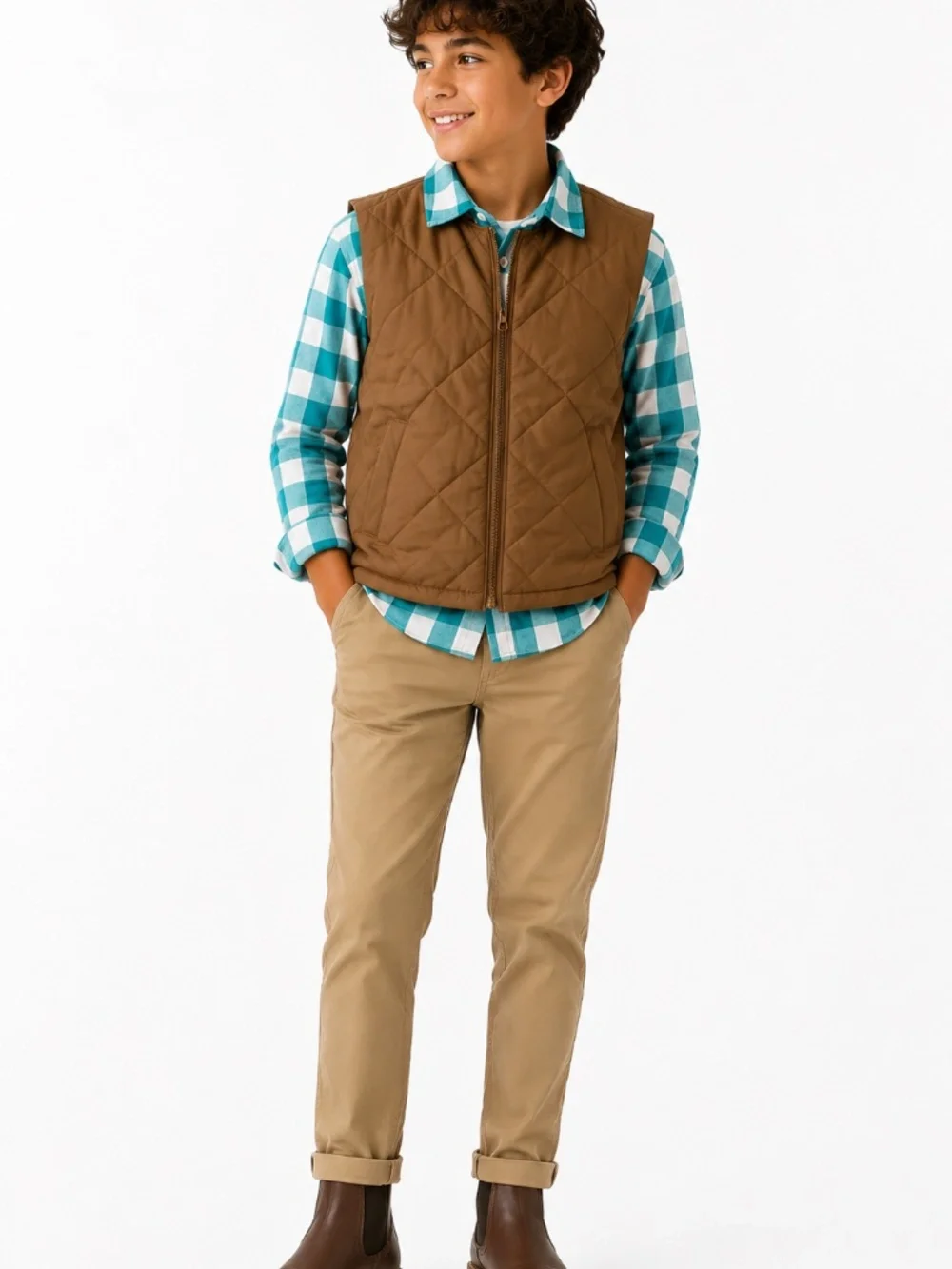Old Navy Kids Quilted Puffer Vest Brown NWT Size L 10-12 Zip Front